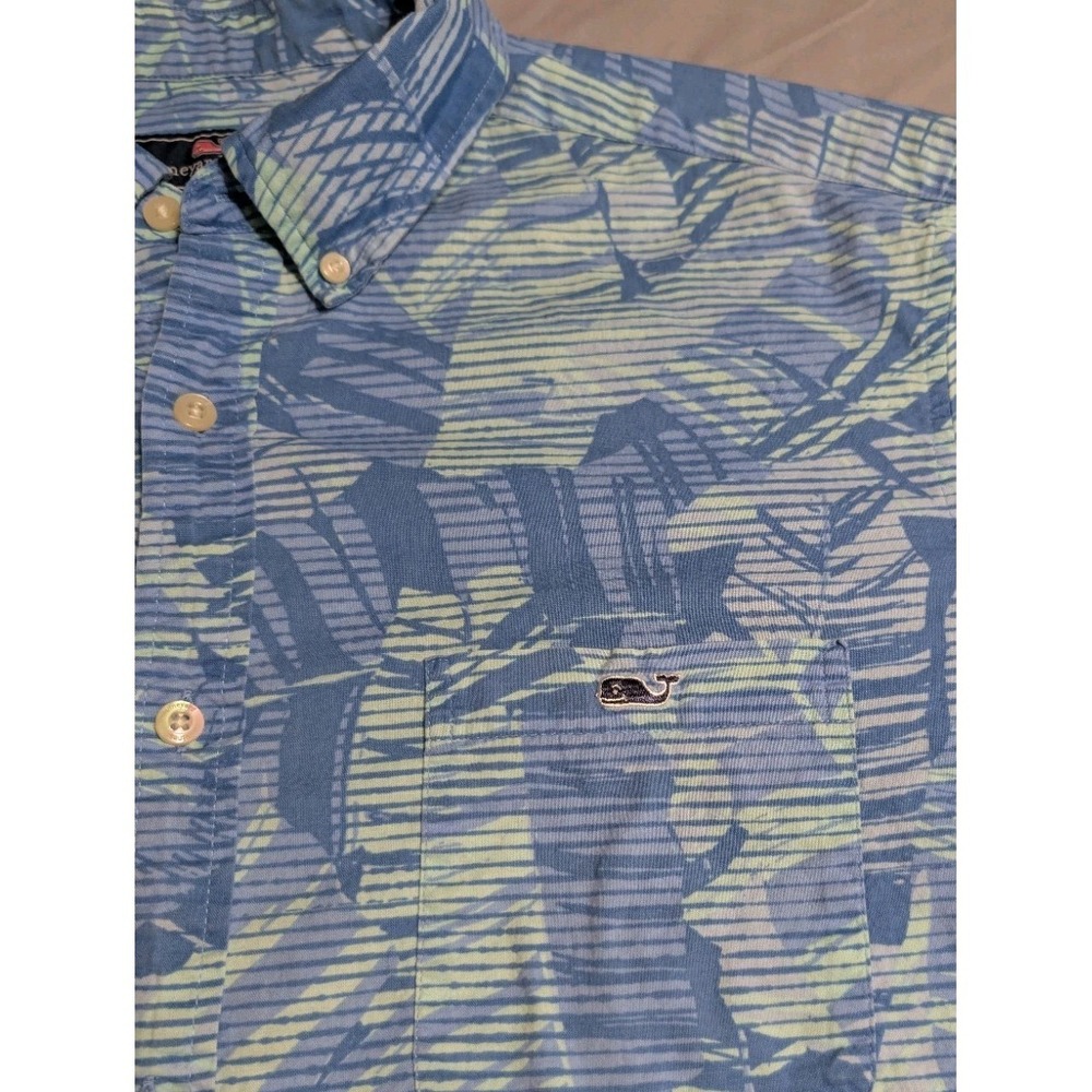 Vineyard Vines Mens Large Tropical Palm Leaf Short Sleeve Button Down Shirt Blue - Picture 4 of 7